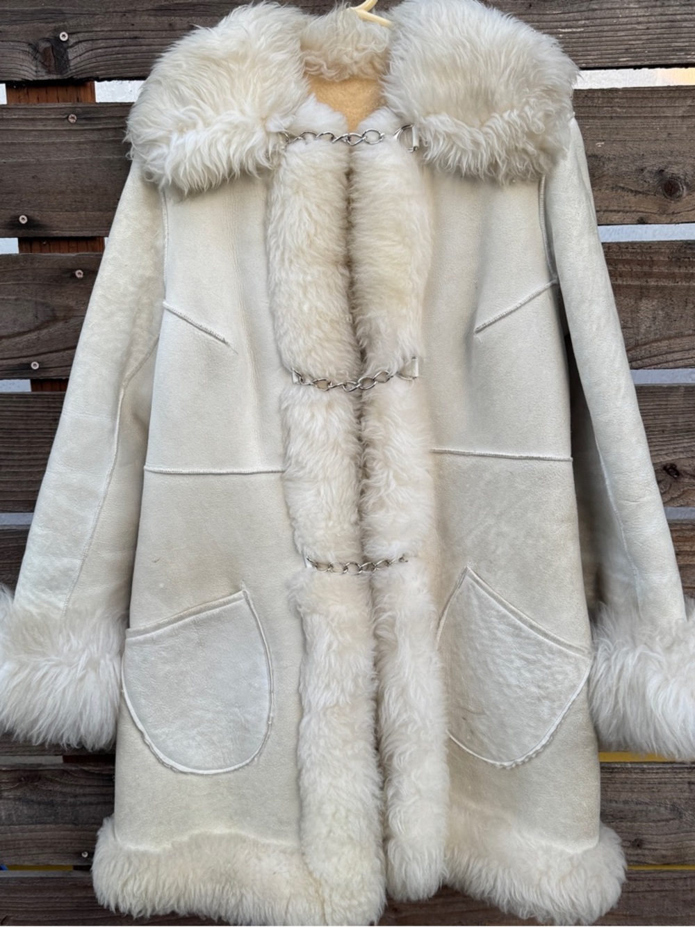 Vintage SuedeLamb by Lawrence Shearling Coat Lamb Fur Trim Cream Suede Jacket S
